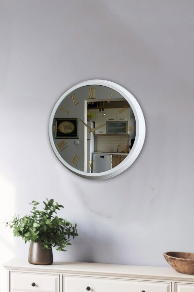 40 Cm Aynalı Beyaz Metal Duvar Saati