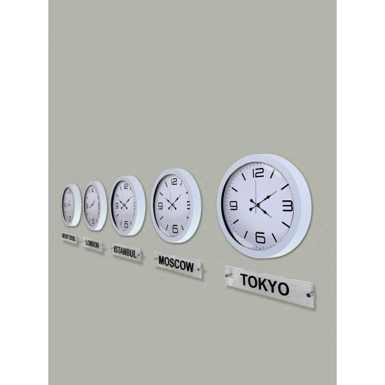 36 Cm Beyaz Metal 5 Adet Set Otel Dünya Saati