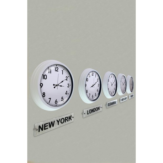 40 Cm Beyaz Metal 5 Adet Set Otel Dünya Saati