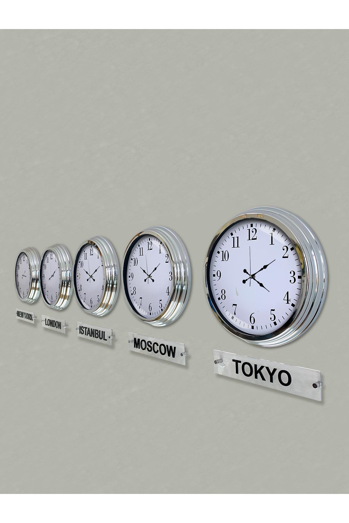 40 Cm Krom Metal 5 Adet Set Otel Dünya Saati